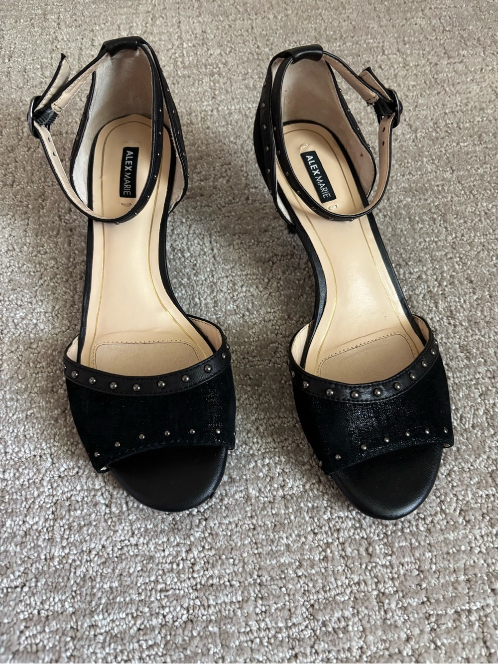 Alex Marie Black Studded Open-Toe Ankle-Strap Heels